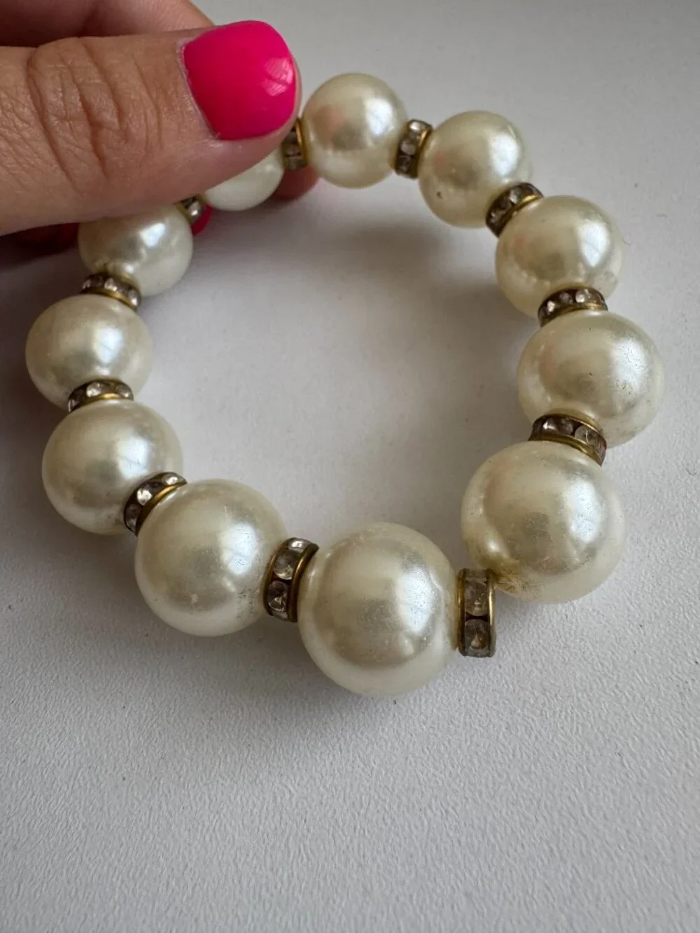 Chunky Faux Pearl Stretch Bracelet with Rhinestone Accents
